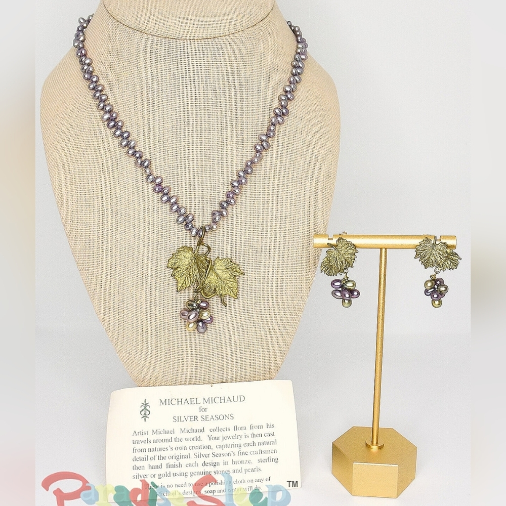 *Michael Michaud* Silver Seasons Grapevine Pearl Necklace & Earrings Set - NEW!